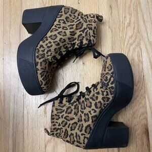ASOS Leopard Platform Lace-Up Booties - Size 7